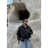 Siyah Kemerli Yarasa Kol Deri Mont