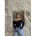 Siyah Mendili Yaka Fermuarlı Crop