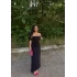 Siyah Mikro Asimetrik Straplez Elbise