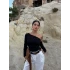 Siyah Omuz Açık Basic Crop