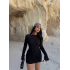 Siyah Sırt Açık Gofre Elbise