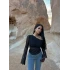 Siyah Tek Omuz Tül Detay Crop
