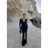 Siyah V Yaka Yırtmaçlı Elbise