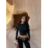 Siyah Yaka Degaje Büzgülü Crop