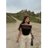 Siyah Yaka Tül Detaylı Crop