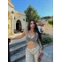 Yeşil Göğüs Aksesuarlı Crop