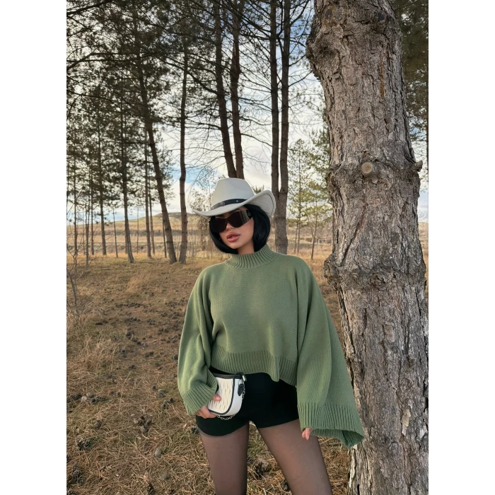 Yeşil Reglan Kol Yarasa Kazak