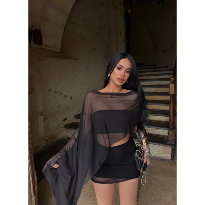 Siyah Şifon Üçlü Takım