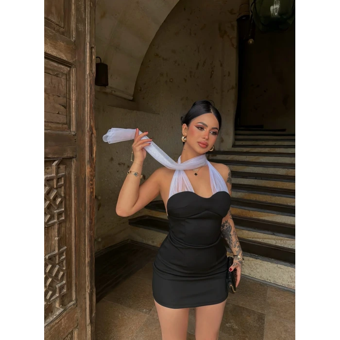 Yaka Tül Gloplu Elbise