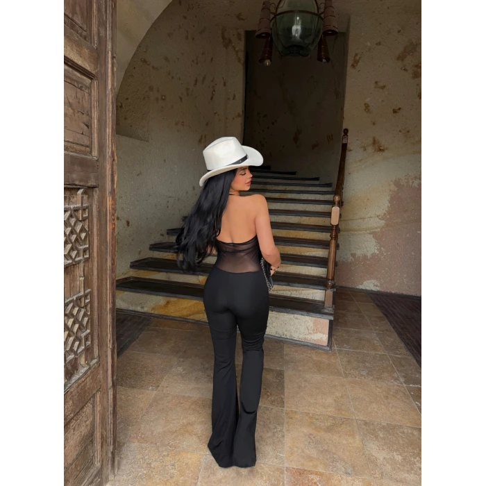 Siyah Boyundan Geçmeli Bağlamalı Tulum