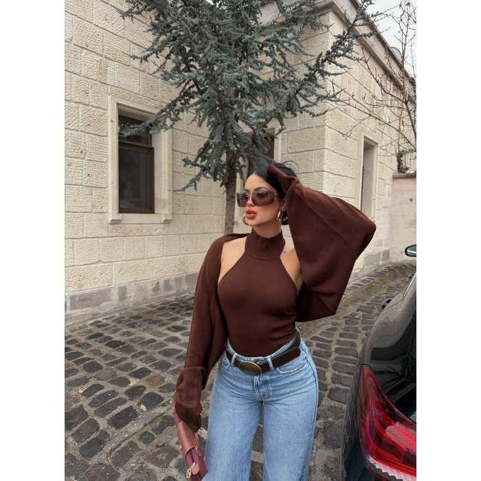 Kahve Bolerolu Triko İkili Takım