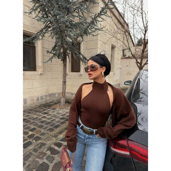 Kahve Bolerolu Triko İkili Takım