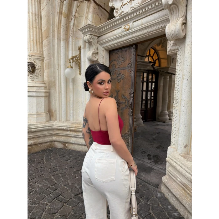 Bordo İp Askılı Basic Bodysuit
