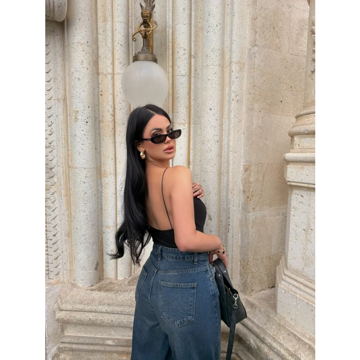 Siyah İp Askılı Basic Bodysuit