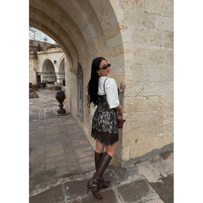 Askılı Güpürlü Elbise Tişört Dahil