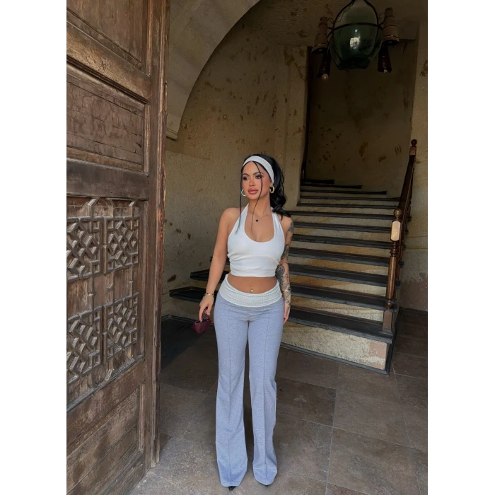 Gri Bel Katlamalı Eşofman Altı