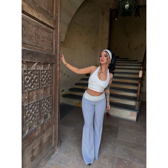 Gri Bel Katlamalı Eşofman Altı