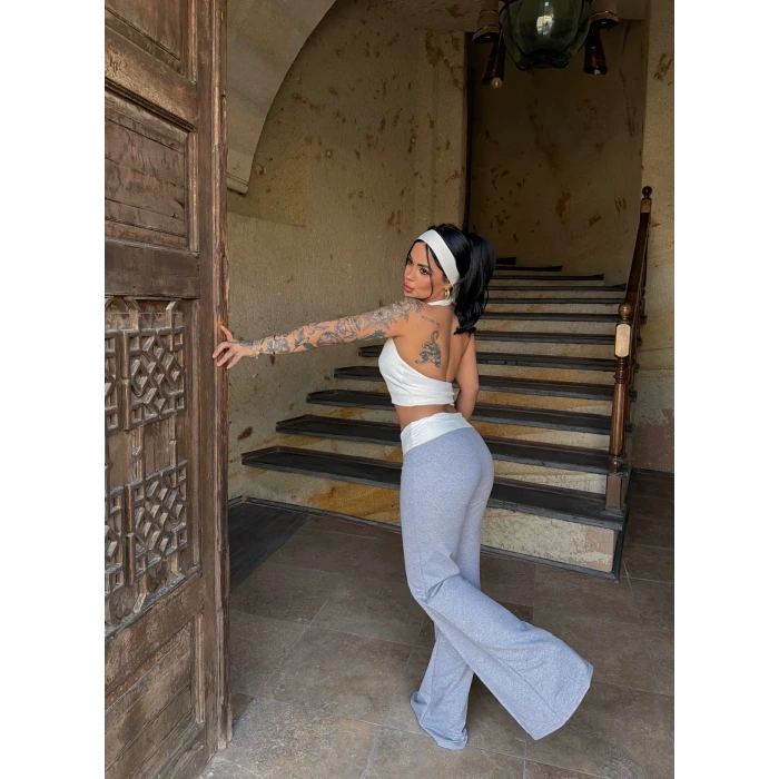 Gri Bel Katlamalı Eşofman Altı