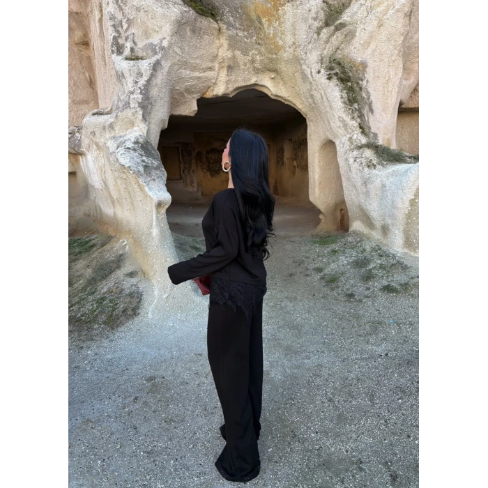 Siyah Eteği Güpürlü Modal Takım