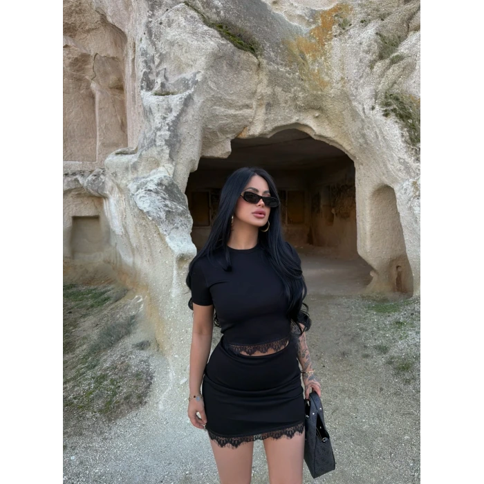 Siyah Dantel Etekli İkili Takım