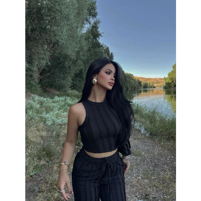 Siyah Halter Ters Dikişli İkili Takım