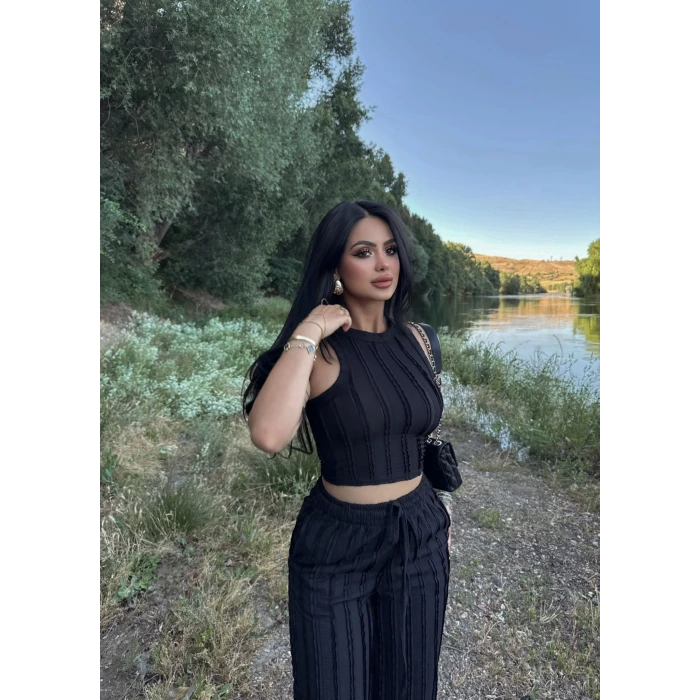 Siyah Halter Ters Dikişli İkili Takım
