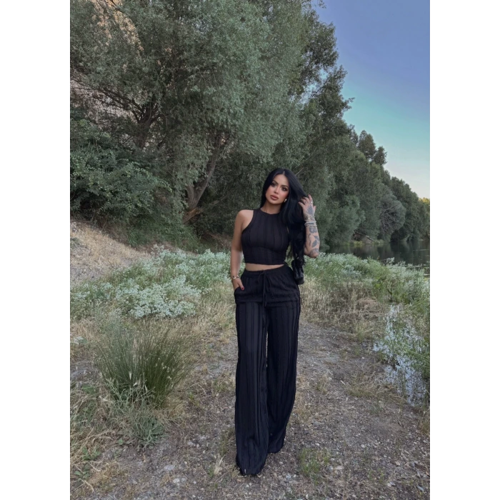 Siyah Halter Ters Dikişli İkili Takım