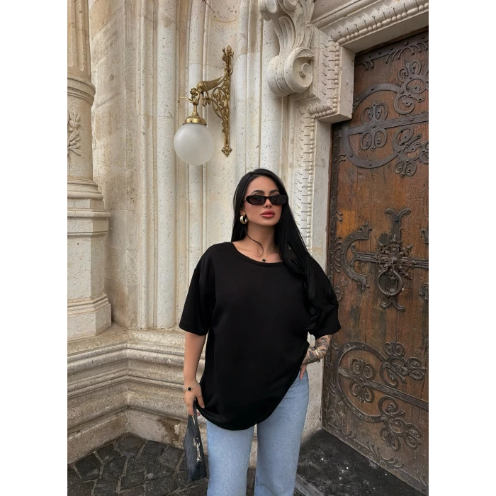 Siyah Sırt Güpürlü Modal Tişört