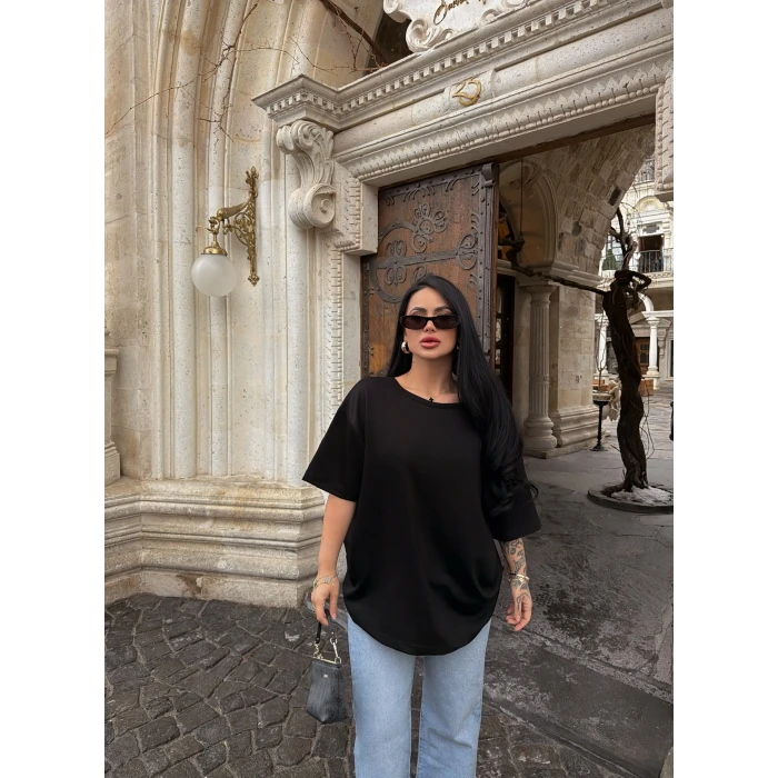 Siyah Sırt Güpürlü Modal Tişört