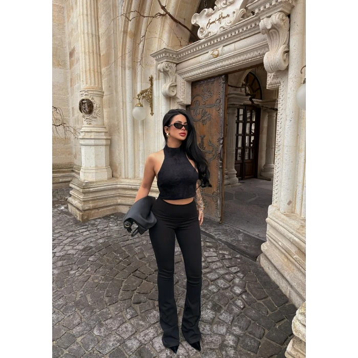 Siyah Ribanalı Yüksek Bel Tayt