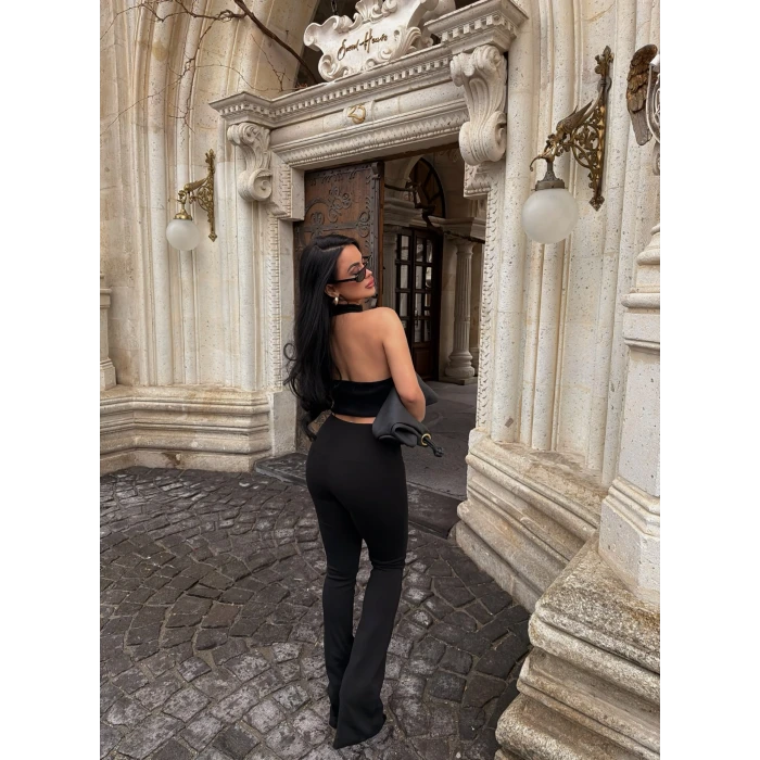 Siyah Ribanalı Yüksek Bel Tayt