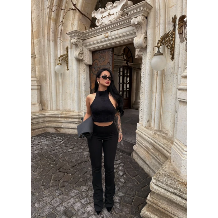 Siyah Ribanalı Yüksek Bel Tayt