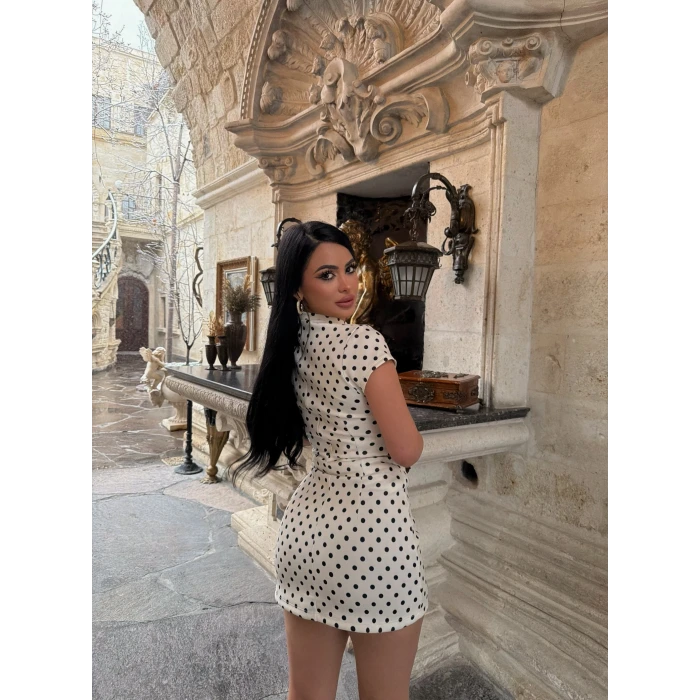 Puantiyeli Fiyonk Bağlamalı Scuba Elbise