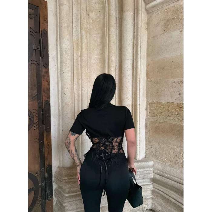 Siyah Güpürlü Korse Tişört