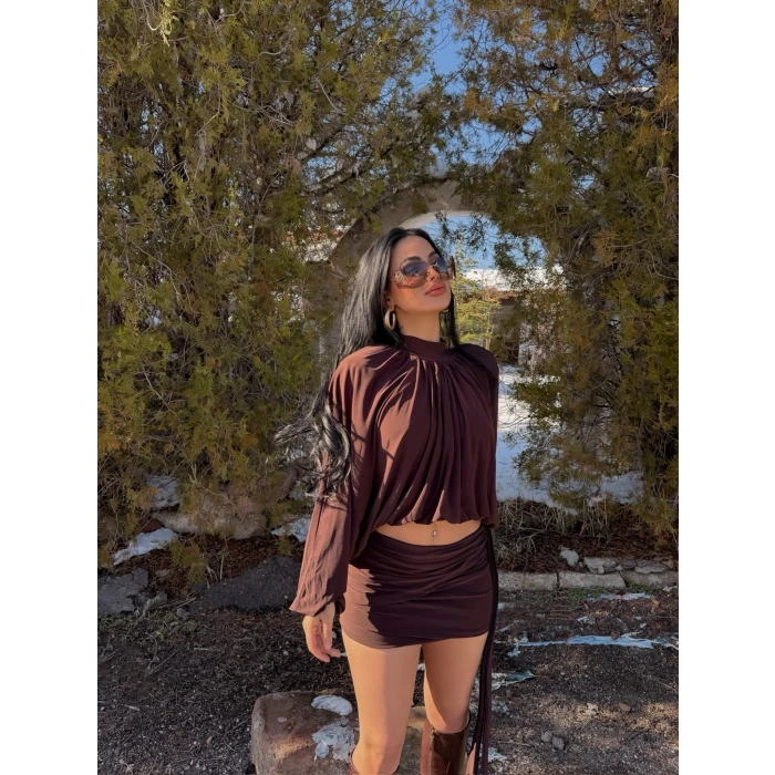 Kahve Omuz Vatkalı Sandy İkili Takım