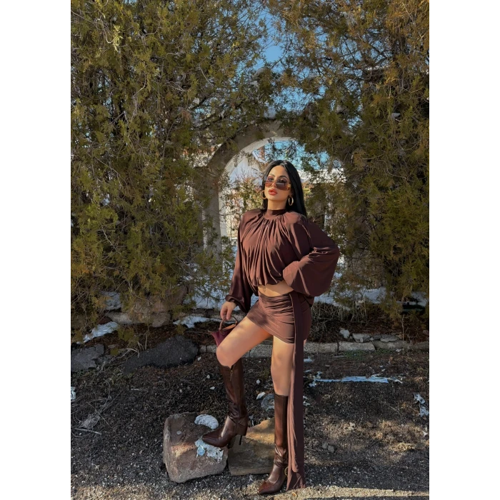 Kahve Omuz Vatkalı Sandy İkili Takım