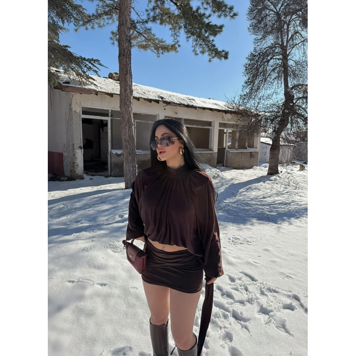 Kahve Omuz Vatkalı Sandy İkili Takım