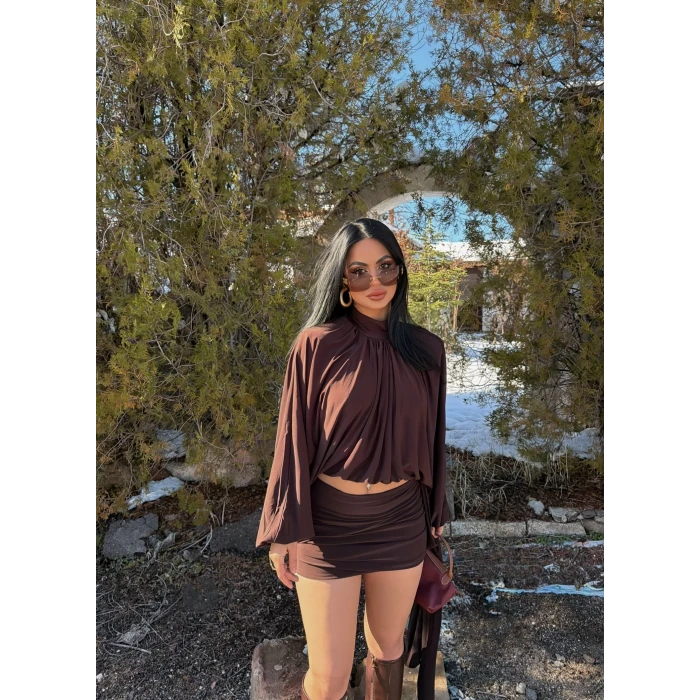 Kahve Omuz Vatkalı Sandy İkili Takım