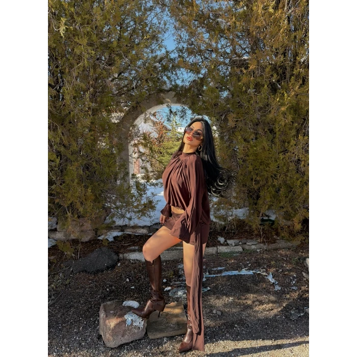 Kahve Omuz Vatkalı Sandy İkili Takım