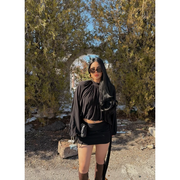 Siyah Omuz Vatkalı Sandy İkili Takım