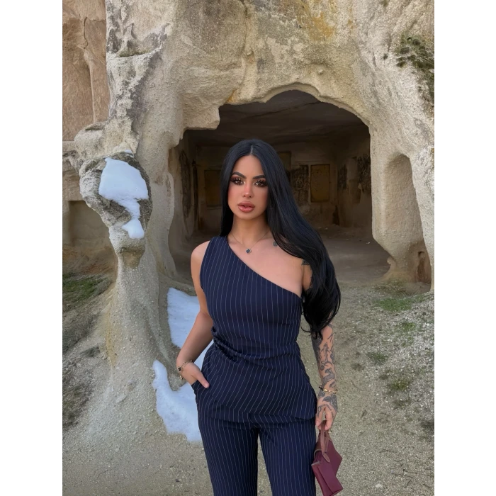 Lacivert Tek Omuz Dokuma Takım