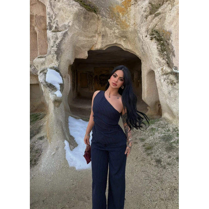 Lacivert Tek Omuz Dokuma Takım