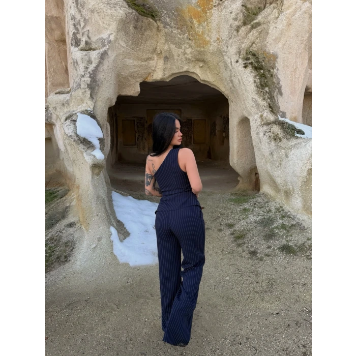 Lacivert Tek Omuz Dokuma Takım