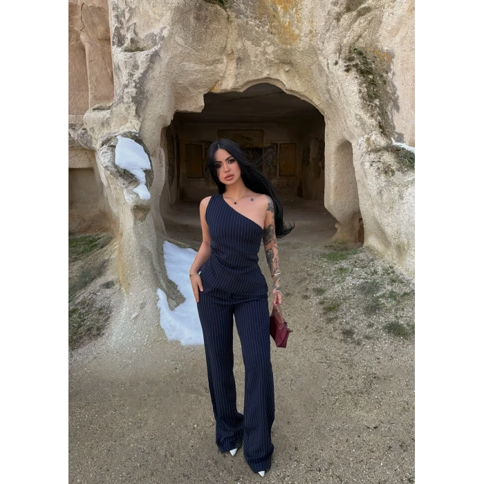 Lacivert Tek Omuz Dokuma Takım