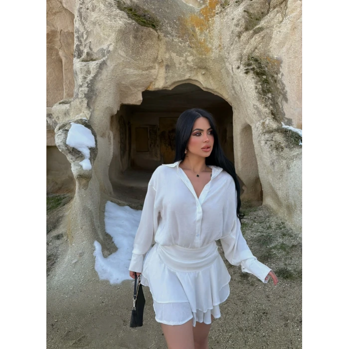 Beyaz Şortlu Gömlek Elbise