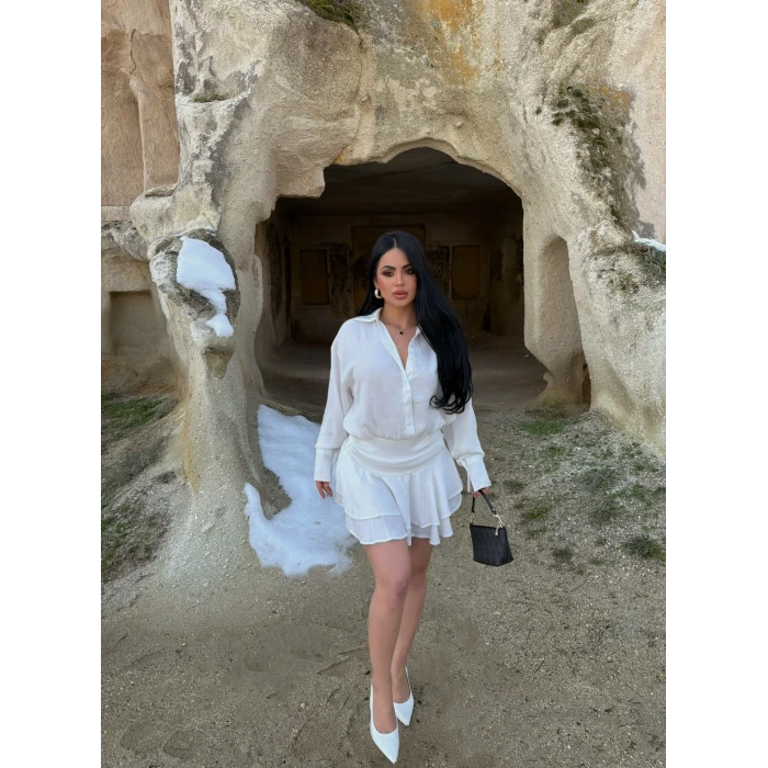 Beyaz Şortlu Gömlek Elbise