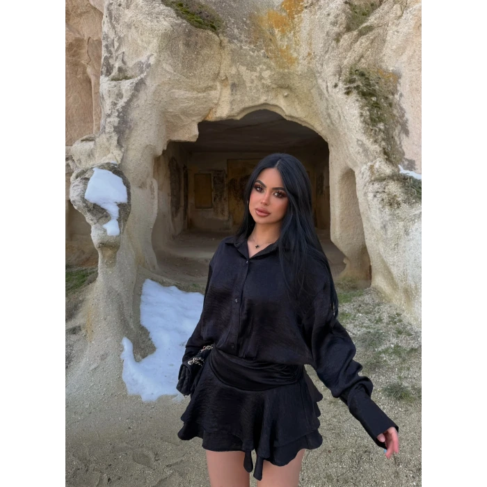 Siyah Şortlu Gömlek Elbise