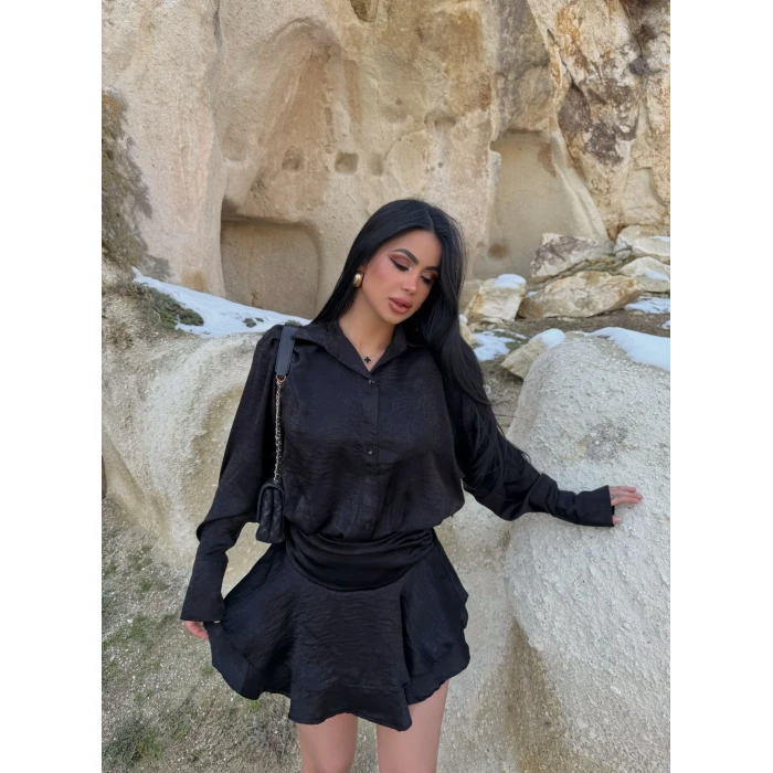 Siyah Şortlu Gömlek Elbise