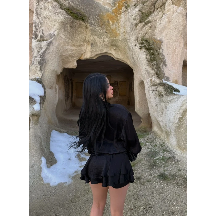 Siyah Şortlu Gömlek Elbise