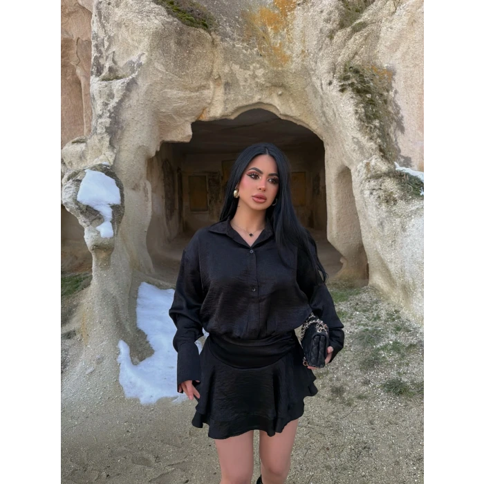Siyah Şortlu Gömlek Elbise